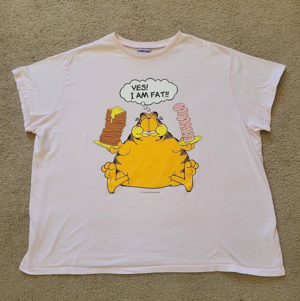 2016 Punyus Limited Garfield Colaboration YES I AM FAT Pink T Shirt
